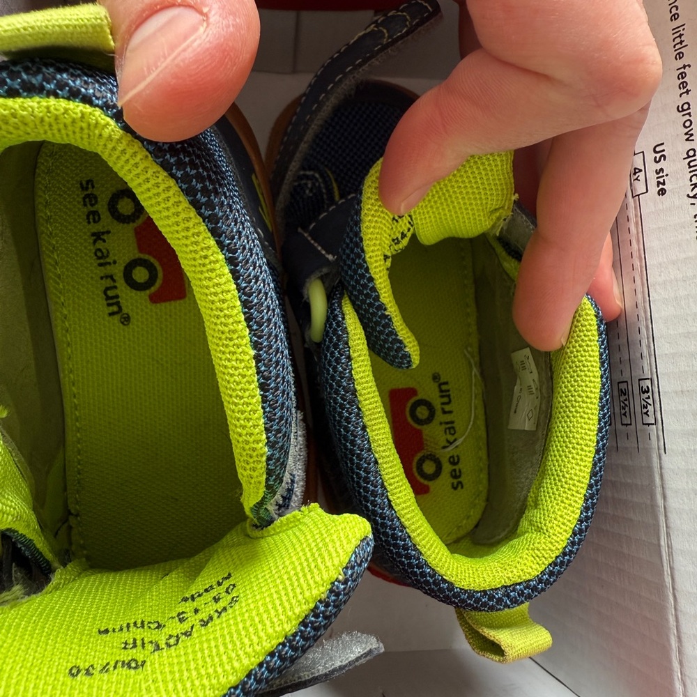 See Kai Run Navy Blue and Lime Green Kids Sneakers - Picture 3 of 11